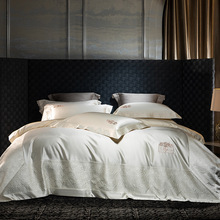 轻奢高级感200支真丝棉高精密贡缎四件套长绒棉全棉床单床盖被套