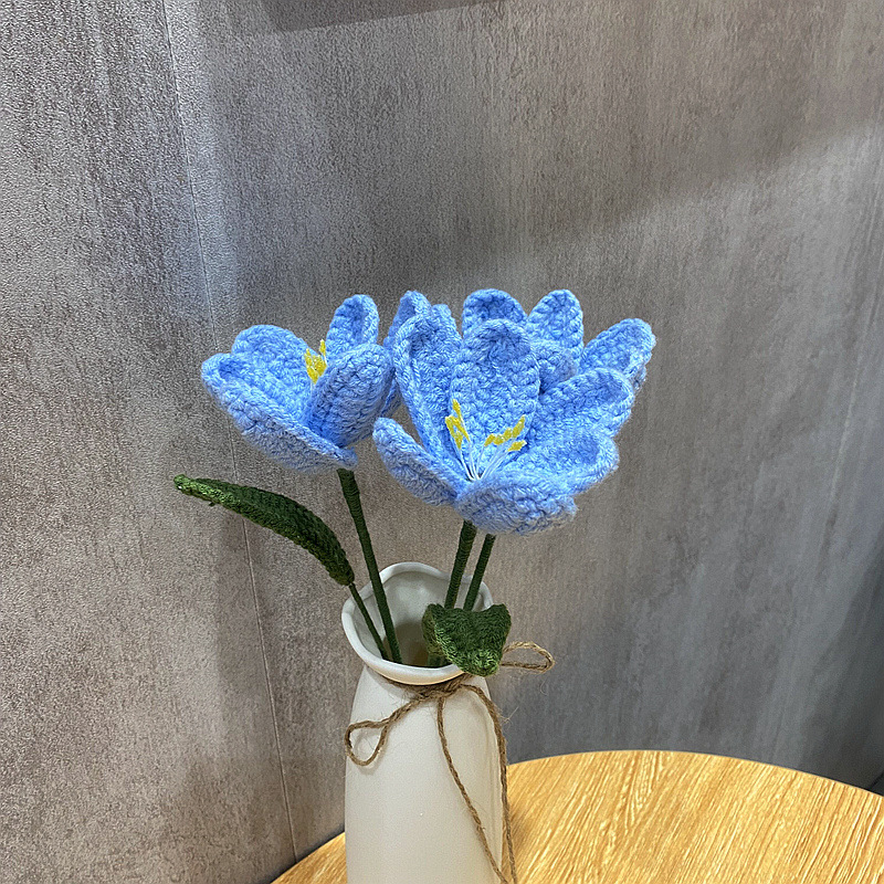 完成した手織りバラ、スズラン、ヒマワリ、造花、ウールニットブーケ、花飾り、ギフト|undefined