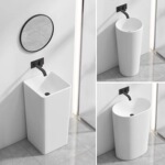 北欧简约立柱盆家用卫生间洗脸盆一体式陶瓷洗手盆酒店民宿洗手台