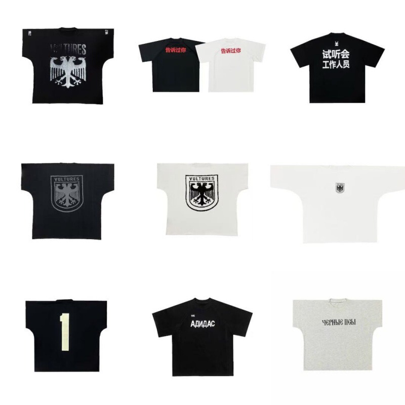 Cross-border Foreign Trade Kanye Kanye Co-named Peripheral Double-headed Eagle Printed Loose Hip-hop Men's and Women's Short-sleeved T-shirts Trendy Cross-border Foreign Trade Kanye Kanye Co-named Peripheral Double-headed Eagle Printed Loose Hip-hop Men's and Women's Short-sleeved T-shirts Trendy