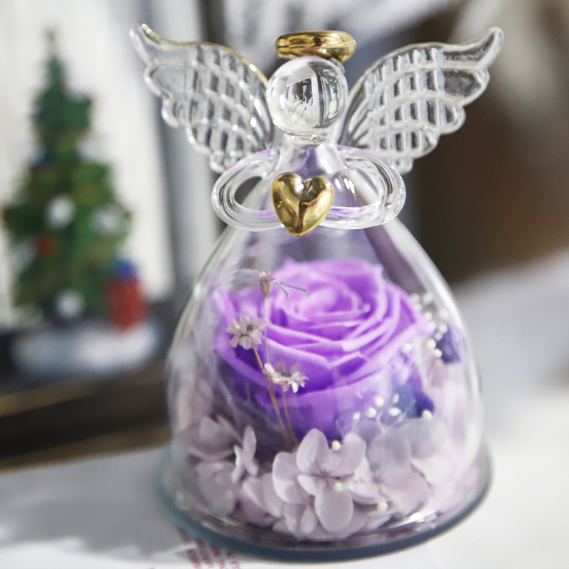 Yunnan flor permanente cubierta de cristal Ángel adornos flores para enviar novia qixi Festival regalo Amazon