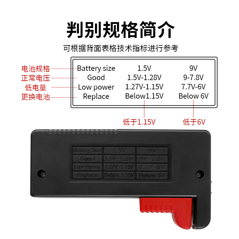 Battery, tester, with LED display