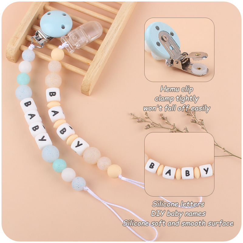 Bebé suministros Hemu chupete clip creativo bebé DIY Nombre de silicona mordedura pegamento molar chupete cadena
