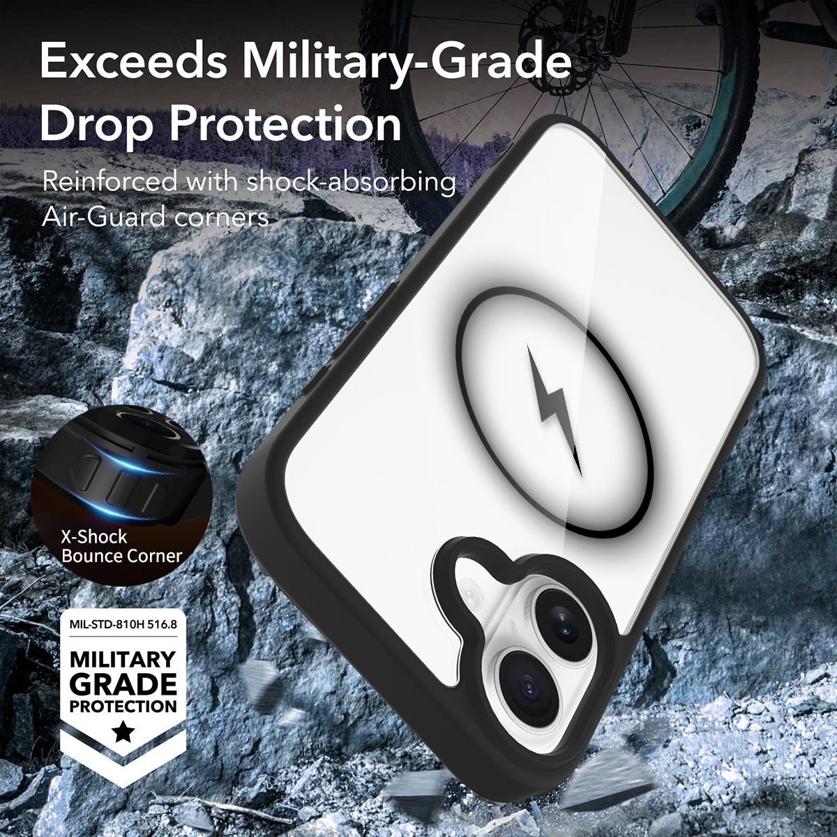 Aplicable en stock para iPhone16E 2 en 1 transparente TPU + PC escudo de plata esmaltado para teléfonos móviles de manzana de aluminio de 2.0 espesor