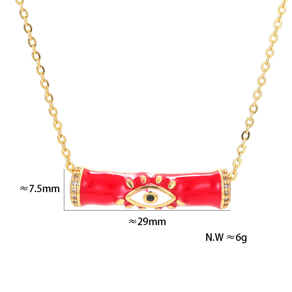 Unisex Gender Fashion Style Devil's Eye Enamel Eye Pendant Clavicle Bamboo Joint Copper Tube Necklace