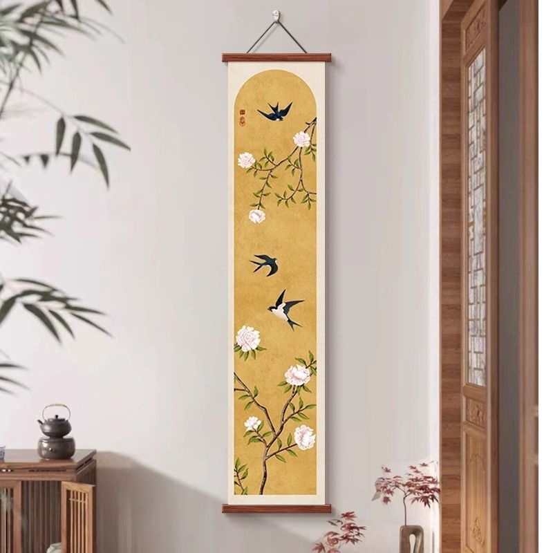 Chinese-Style Ancient-Style Hanging Paintings for the Entrance Hall, High-End Decorative Paintings for Corridors, Flower and Bird Living Room Murals