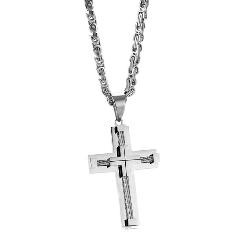 Source Factory Wholesale European and American Fashion Accessories, Men's Cross Pendants, High-Quality Stainless Steel Necklaces Exclusively for Cross-Border Sales