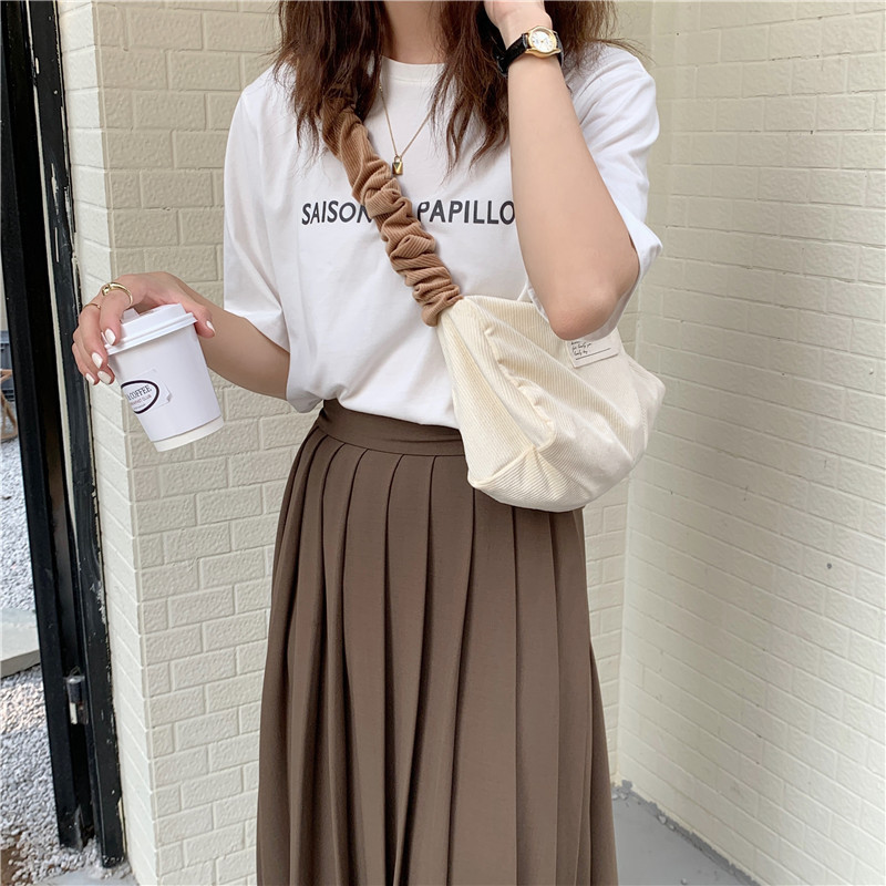 19212 corduroy retro underarm bag, sweet and youthful girl's single-shoulder bag with contrasting colors, cute student square bag undefined