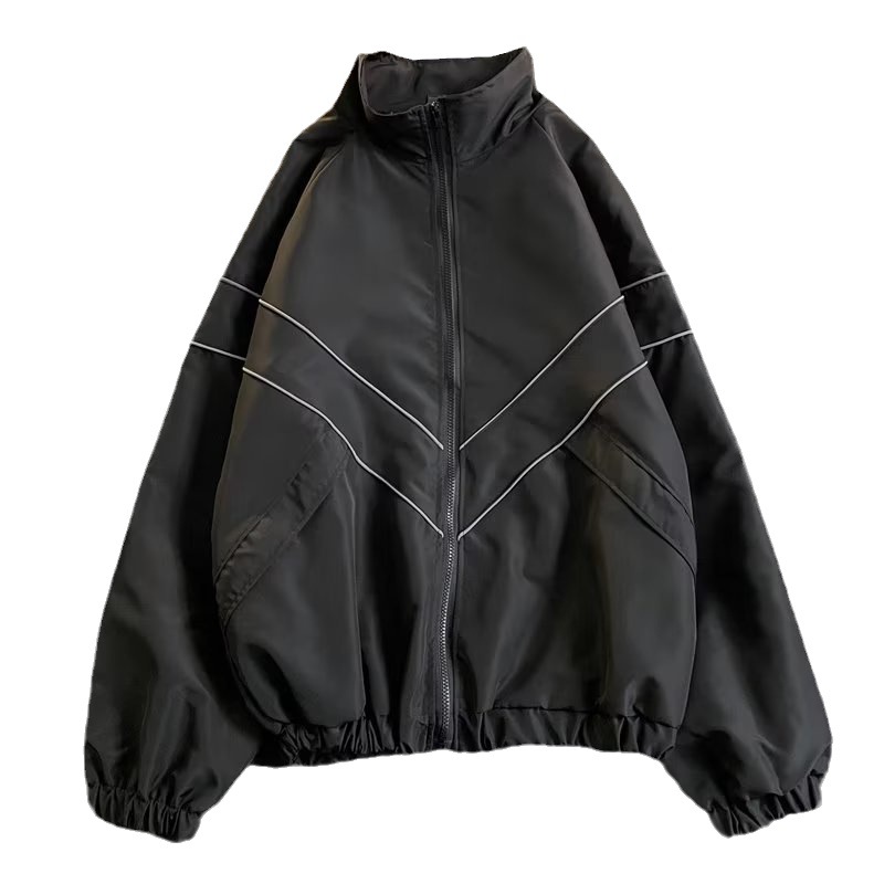 2024 Neue trendige einfarbige reflektierende Sportfunktionswindjacke für Männer und Frauen mit lockerer Stormtrooper-Jacke_voghion.com