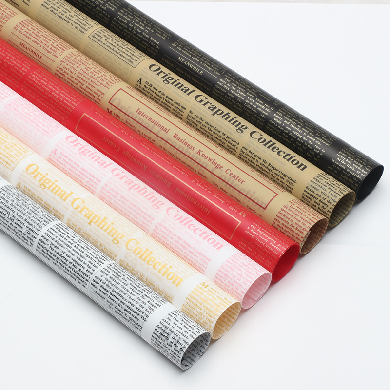 Huasei Hanzhu periódico inglés papel de embalaje de flores Hansu papel de niebla papel de superficie semitransparente OPP impermeable florista flor artística