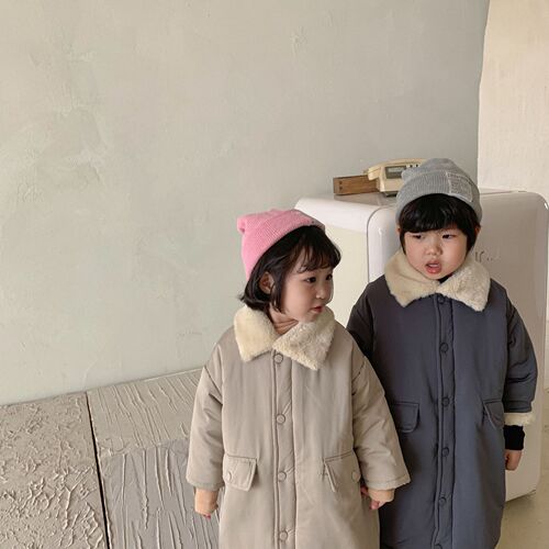 Children's cotton-padded clothes, medium-length boys' velvet imitation rabbit fur thickened girls' cotton-padded clothes  winter new baby coats