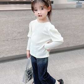 女童牛仔裤2025新款儿童春秋款长裤女孩阔腿裤宝宝一体绒裤子