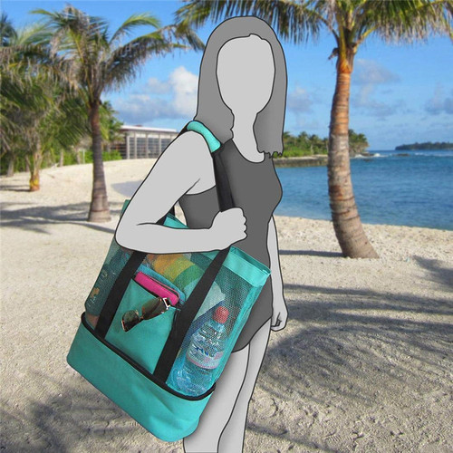 Outdoor travel picnic bag, beach thermal insulation and fresh-keeping ice bag, mesh beach bag, creative multi-functional ice bag