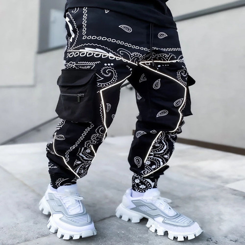 Independent station cashew flower casual sports men's loose high street multi-pocket work pants