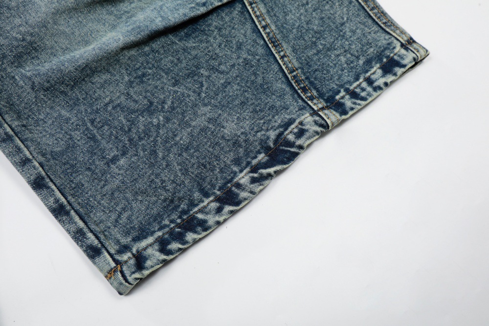Men's Vintage Washed Blue Distressed Denim Shorts Rock And Roll Studded Details Relaxed Fit Cargo Shorts_mkmklike.com