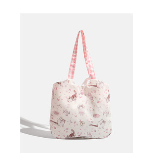 CDIWRI&KARI Cross-border authentic cute cat floral handheld tote bag literary commuting canvas shoulder bag