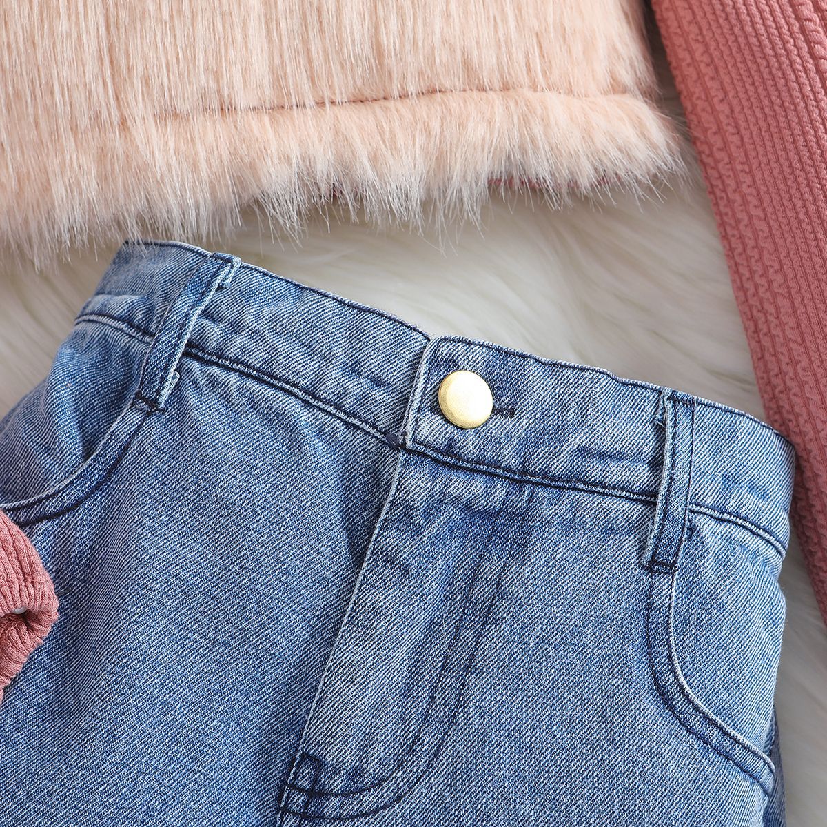 Kinder kleidung herbst outfit neue kinder hosenträger langarm top modische jeans mädchen zwei-stück set_voghion.com