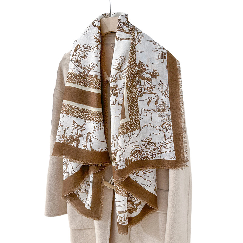 Nicho coreano retrógrado flor flor impresión toallas cuadradas de alta sensación desmontable toallas cuadradas de moda otoño-invierno