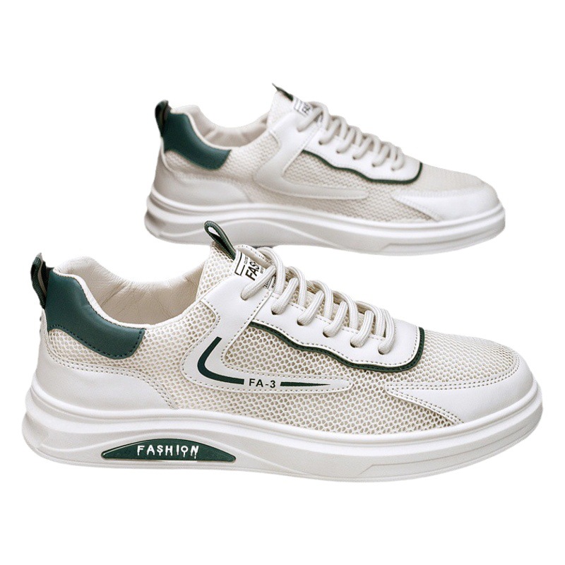 Zapatillas deportivas blancas de malla transpirable con diseño calado para hombre, calzado deportivo informal resistente al desgaste, moda 2024.