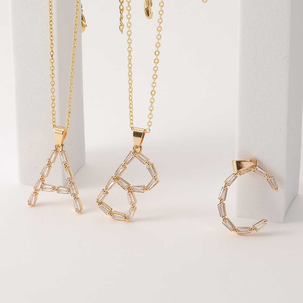 new 26 English letter pendant copper micro-inlaid T square zircon necklace