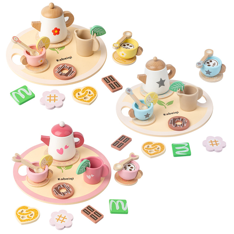 Juego de té de la tarde de simulación de madera para niños, juego de postre, cocina para bebés, juego de casas, juguetes educativos para la educación temprana image 6