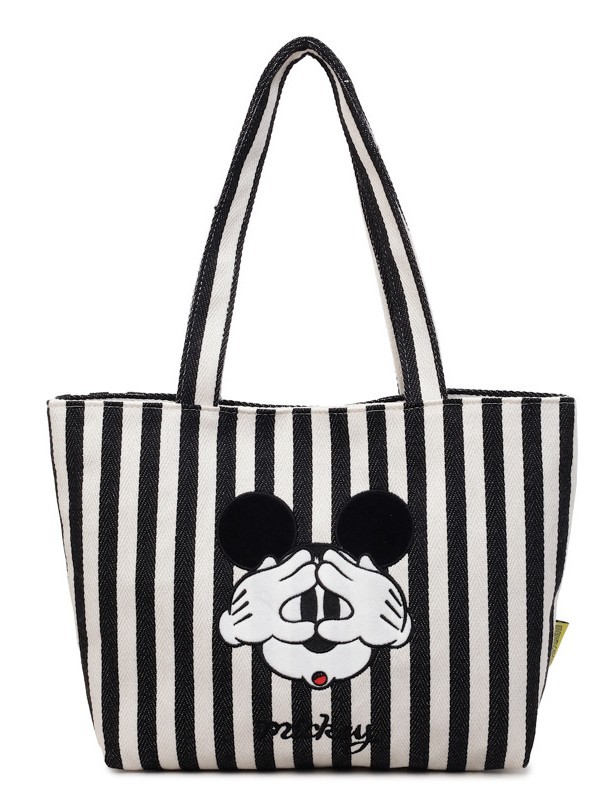 Bolso de lona a rayas de moda para mujeres nuevo lindo cartón de dibujos animados bolso de hombro de gran capacidad bolso de viaje de clase
