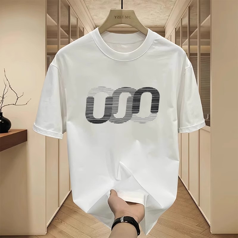 欧美式休闲风纯棉短袖t恤男ins潮牌原创字母印花圆领宽松上衣小众