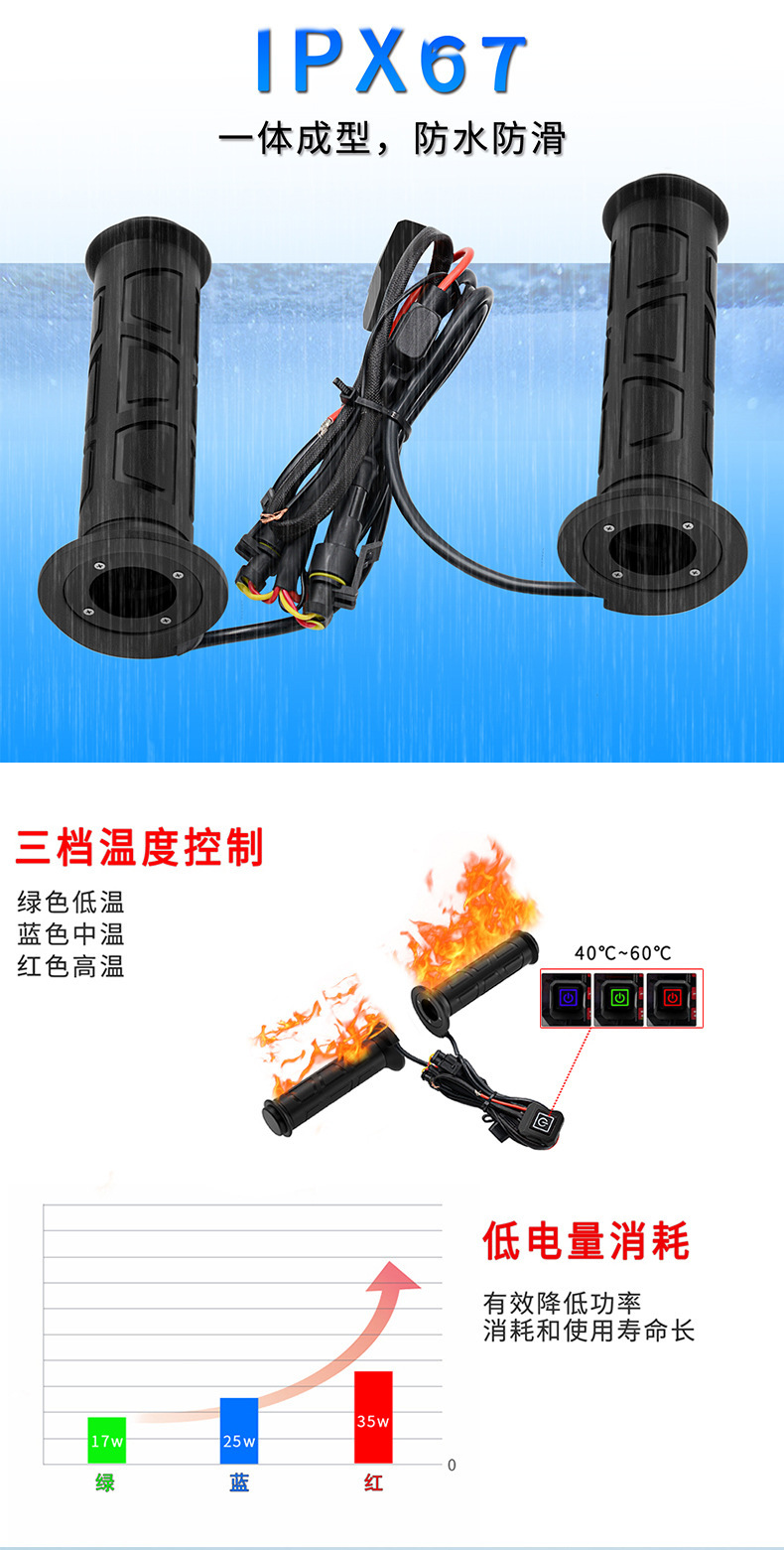 Heated handlebar covers for ATVs, waterproof electric heated handlebar modification accessories for motorcycles, adjustable temperature