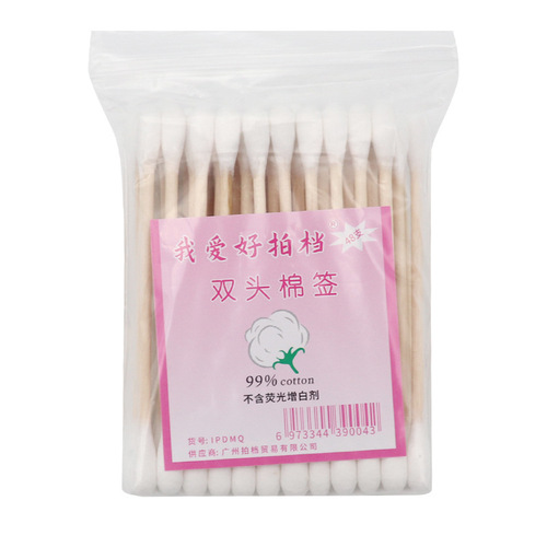 Disposable ear scoop cleaning cotton swab dust-free hygienic double-ended wooden stick cotton swab beauty cosmetic cotton bag cotton swab