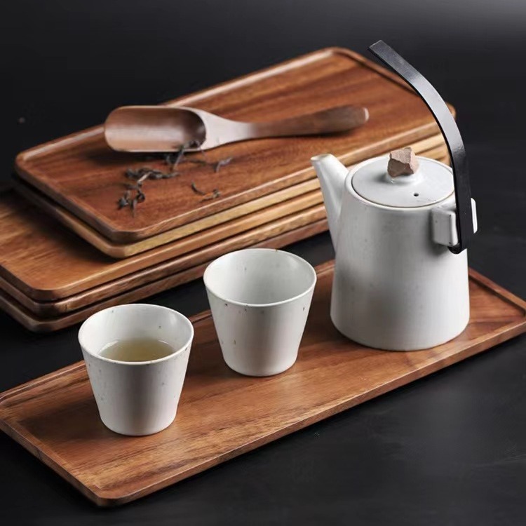 Taza de agua de nuez, bandeja de refrigerios de madera japonesa, bandeja de taza de café, bandeja de madera sólida rectangular, mesa de infusión seca