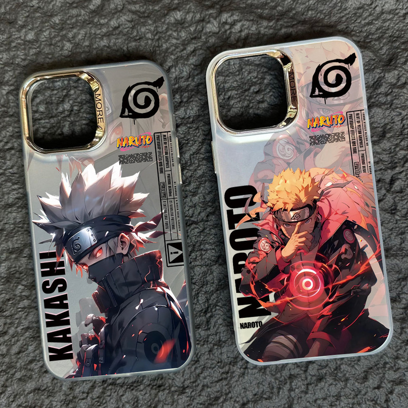 Imd Electroplated Naruto iPhone Case 17Promax Hard Shell iPhone 16 Color Silver Protective Case 15 Anime Trendy Brand