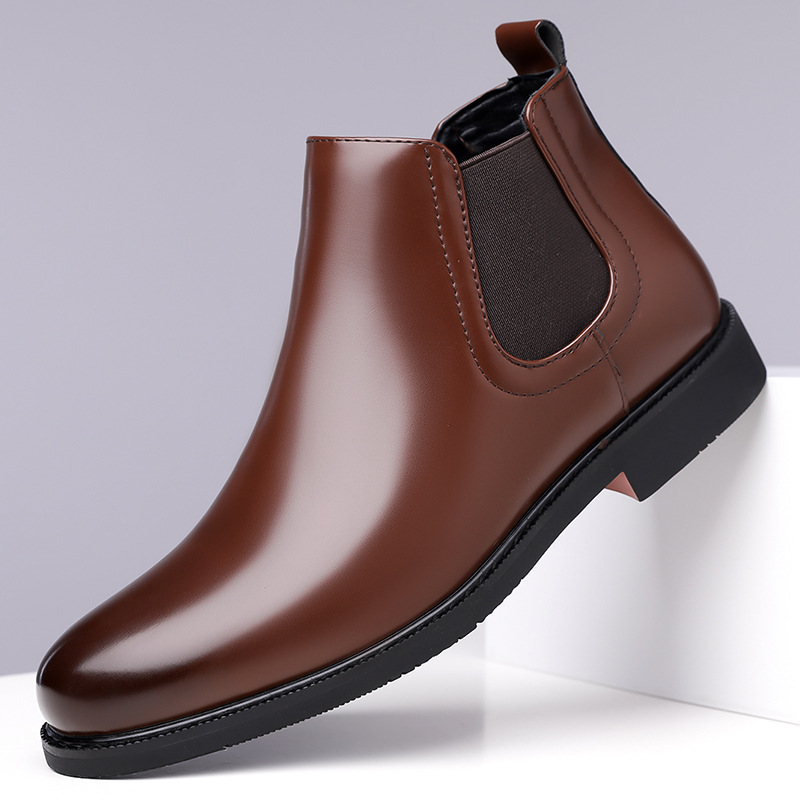 Extra Large Size 48 Autumn And Winter New British Style Men's Shiny Fashionable Slip-on Retro Leather Boots_voghion.com