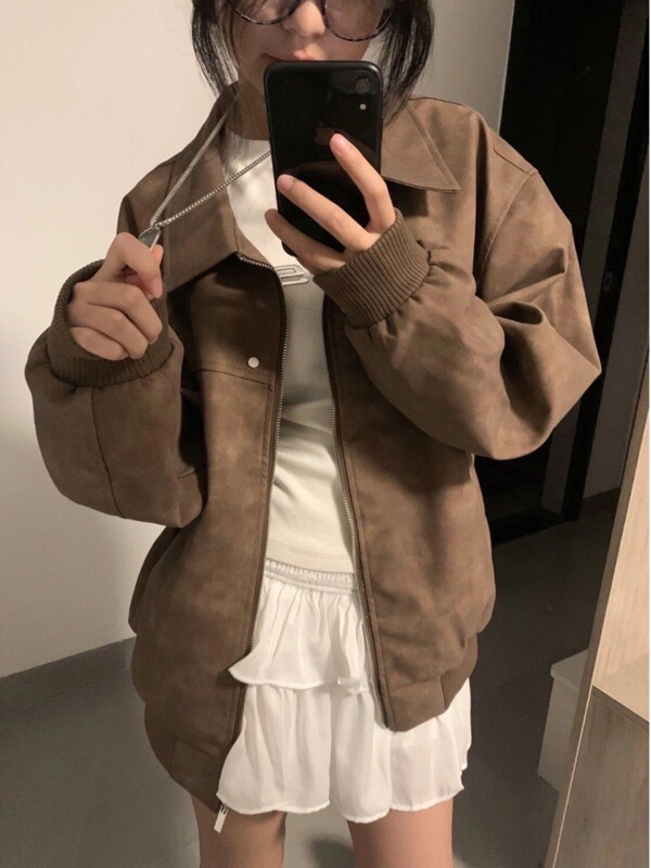 复古皮衣外套女2025年春秋季新款学院风百搭情侣美式宽松学生夹克|undefined