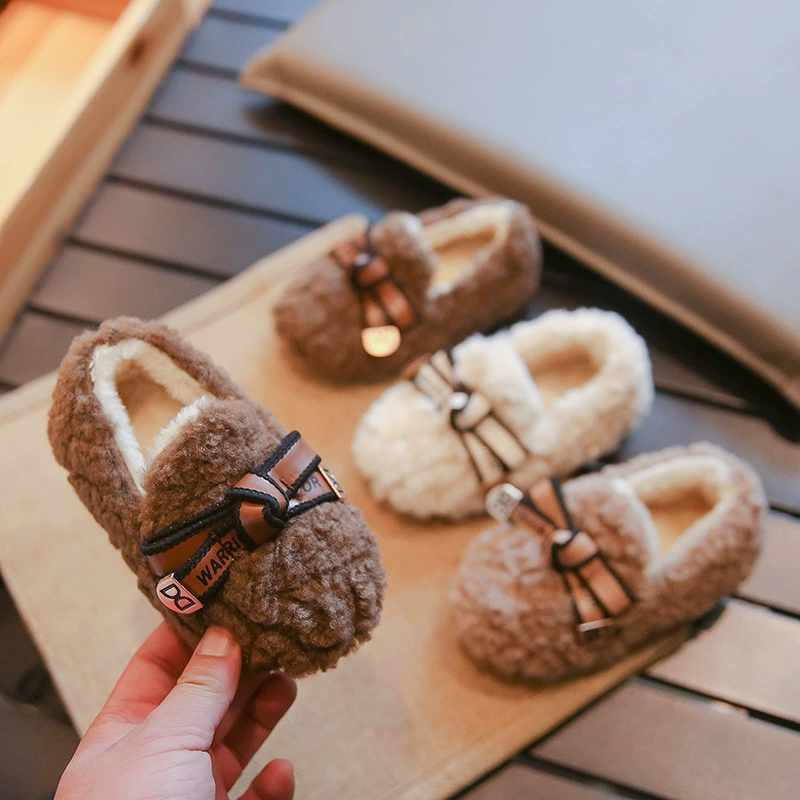 Детская хлопчатобумажная обувь без шнуровки 2023 Зимняя Нескользящая теплая обувь для мальчиков и девочек на флисовой подкладке модная детская обувь для детского сада