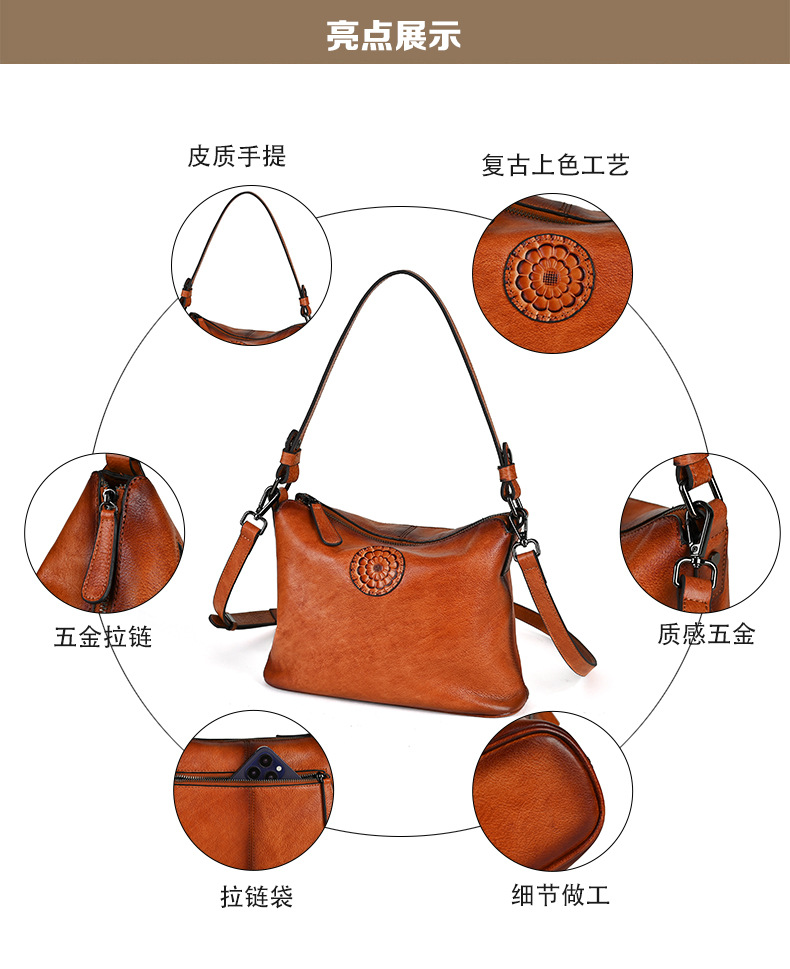 Túi đeo chéo nữ da bò mềm phong cách retro — Cà phê cổ điển, Màu xanh lá cổ điển, Màu nâu cổ điển chi tiết 5