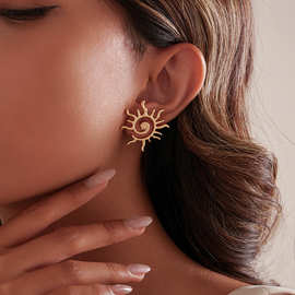 跨境爆款耳钉夏季高级感异形太阳花几何耳环欧美个性小众饰品批发