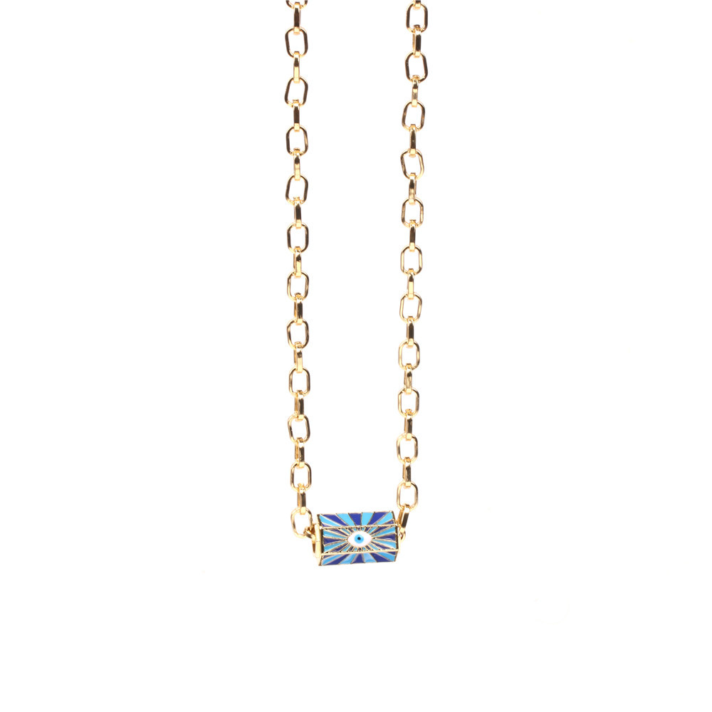 Devilu0027s Eye Copper Drip Necklace Female Ins Hip Hop Tide Gold Plated Thick Chain Clavicle Chain 