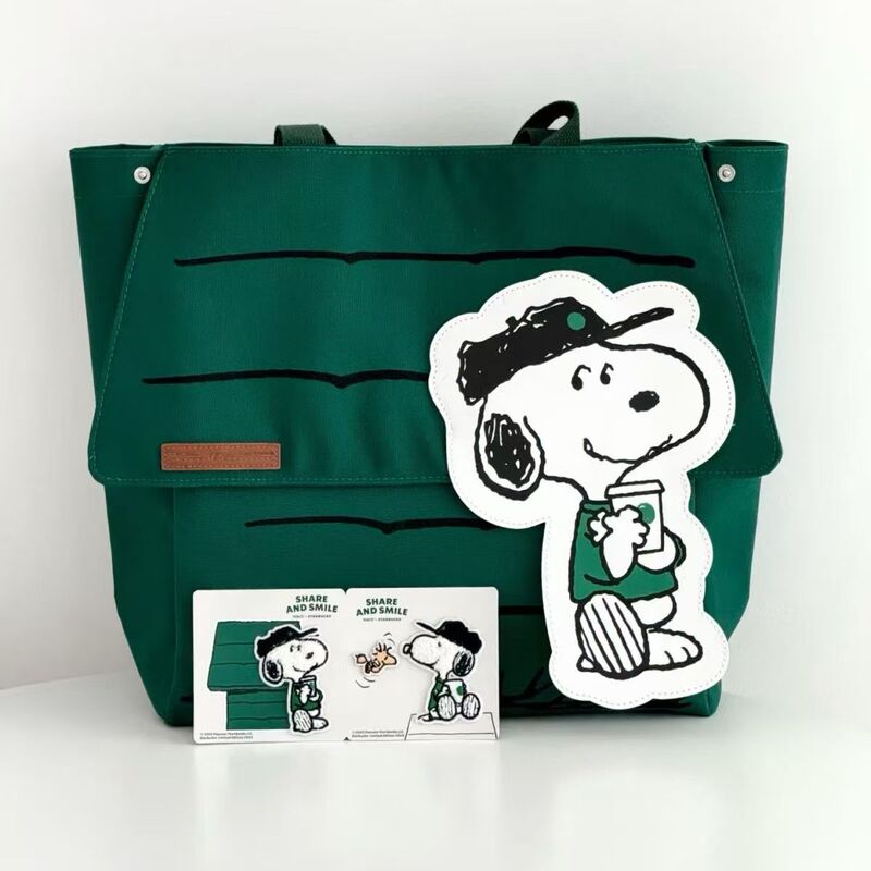 Japanese Starbucks Joint Snoopy New Tote Canvas Bag Large Capacity Shoulder Bag Student Commuter Mummy Bag