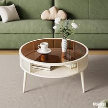新款圆形奶油风茶几创意沙发客厅家用桌子小户型创意玻璃圆桌简约