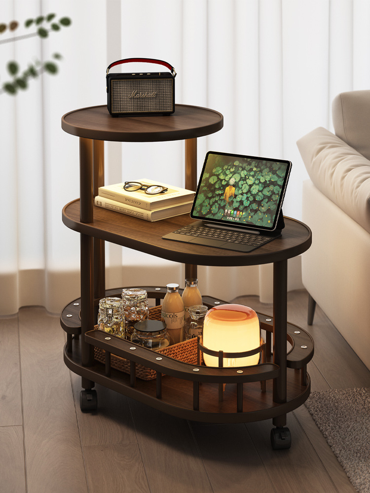 Sofa Side Table, Coffee Table, Tea Table, Movable Living Room, Solid Wood Small Apartment Side Cabinet, Storage Cabinet, Snack Trolley