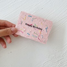 英文粉色种子生日贺卡环保祝福小卡片节日纪念定制名片种子纸卡片