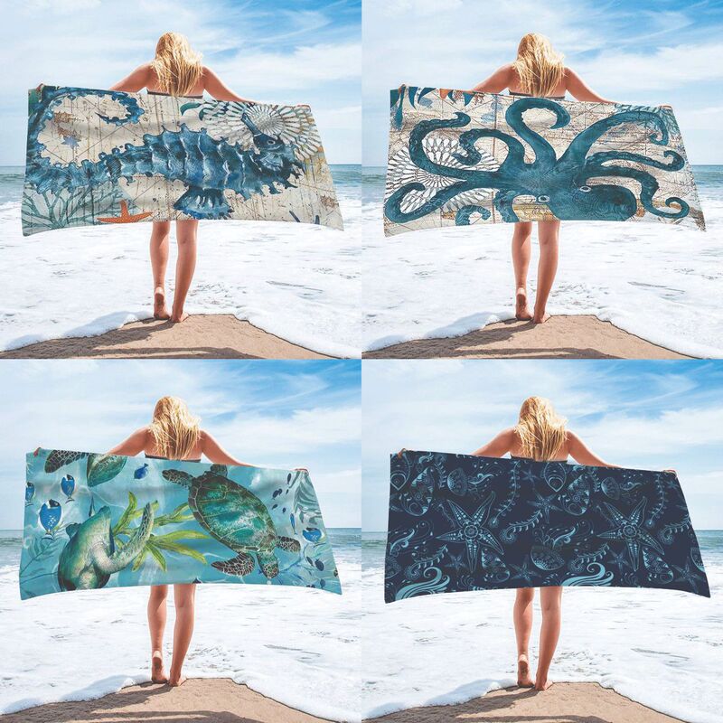 Foreign Trade Amazon Europe and America Single-sided Fleece Beach Towel Turtle Figure Printed Towel Beach Bath Towel Summer Beach Bath Towel