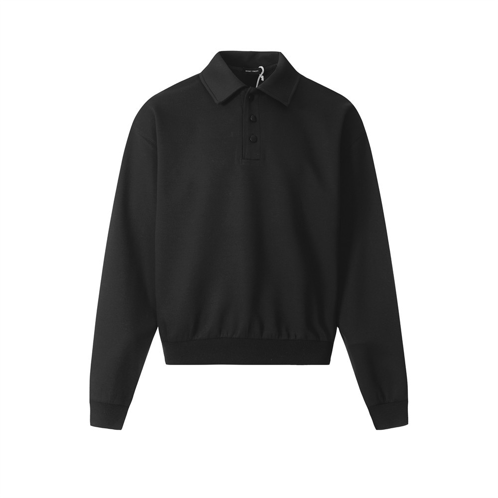 Loose Fit Versatile Solid Color Half Button Pullover Turn-Down Collar Sweatshirt Vibe Trendy American Style Spring_voghion.com