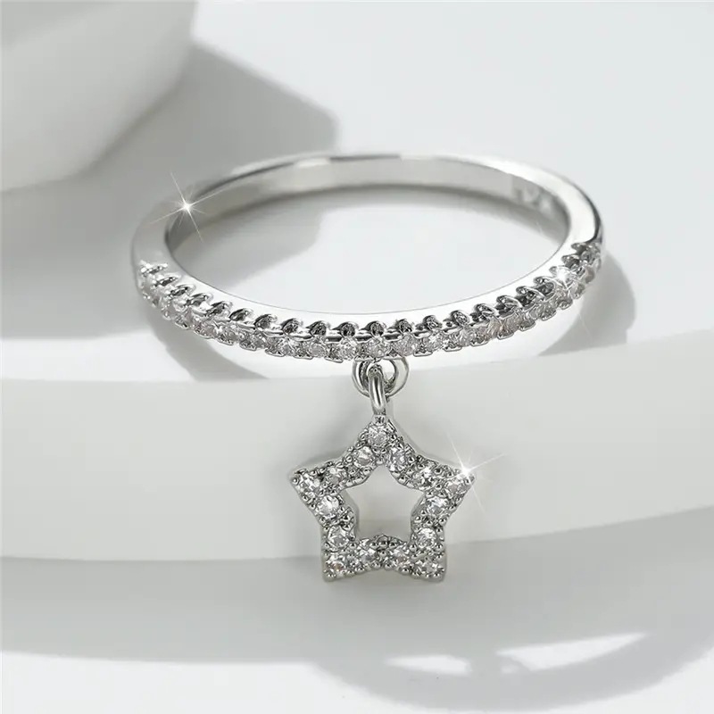 5g Weight Zircon Inlay Material Rings Classification 10, 5 Ring Size 1 Piece Quantity Casual, Daily, Shopping Occasion Copper Material Geometric, Star Pattern All Seasons Season Women's Gender Elegant, Modern Style Style Wholesale Jewelry Elegant Modern Style Geometric Star Copper Zircon Rings 1