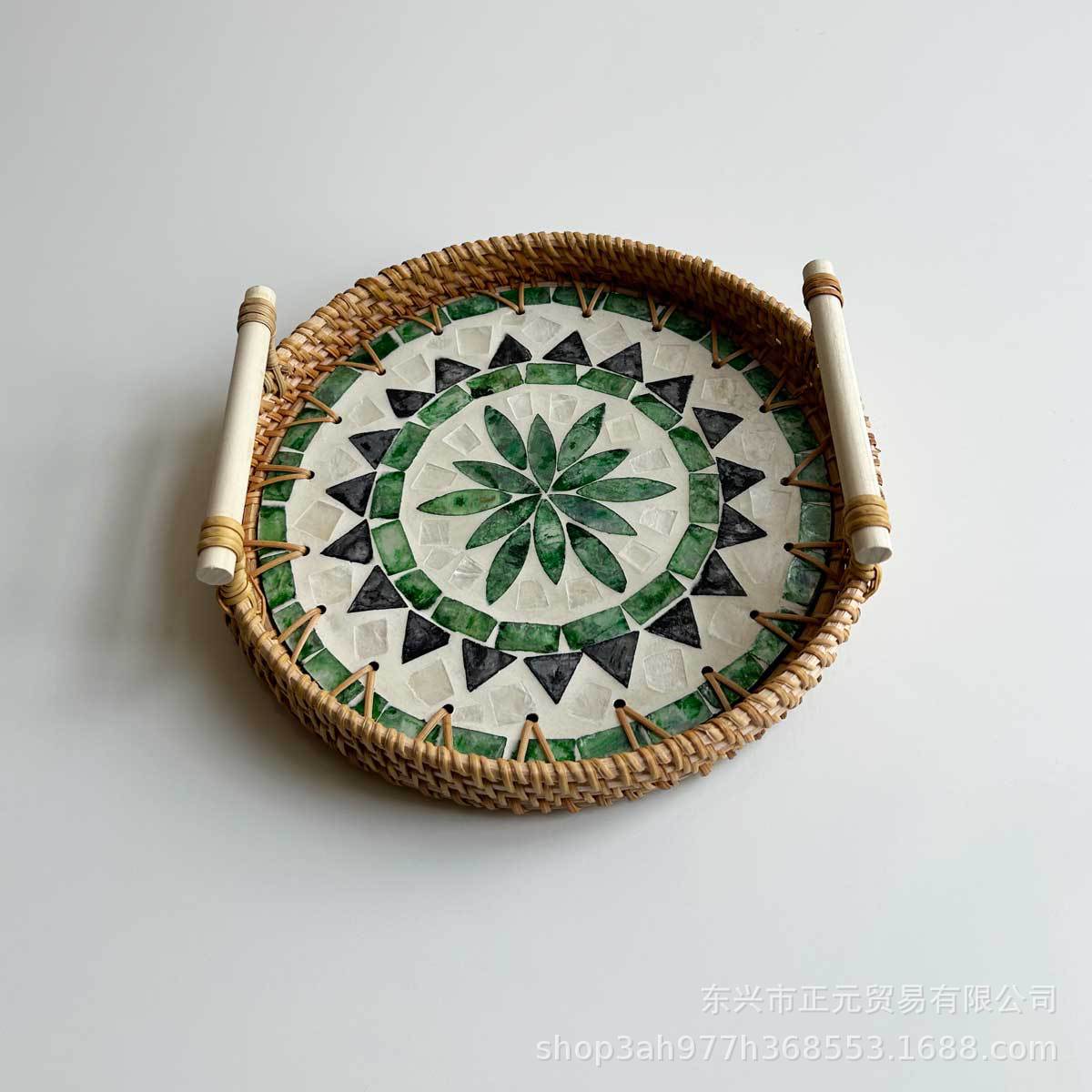 Vietnam ratán tejido Shell bandeja color Shell tejido merienda cesta de almacenamiento merienda bandeja fruta pan té bandeja