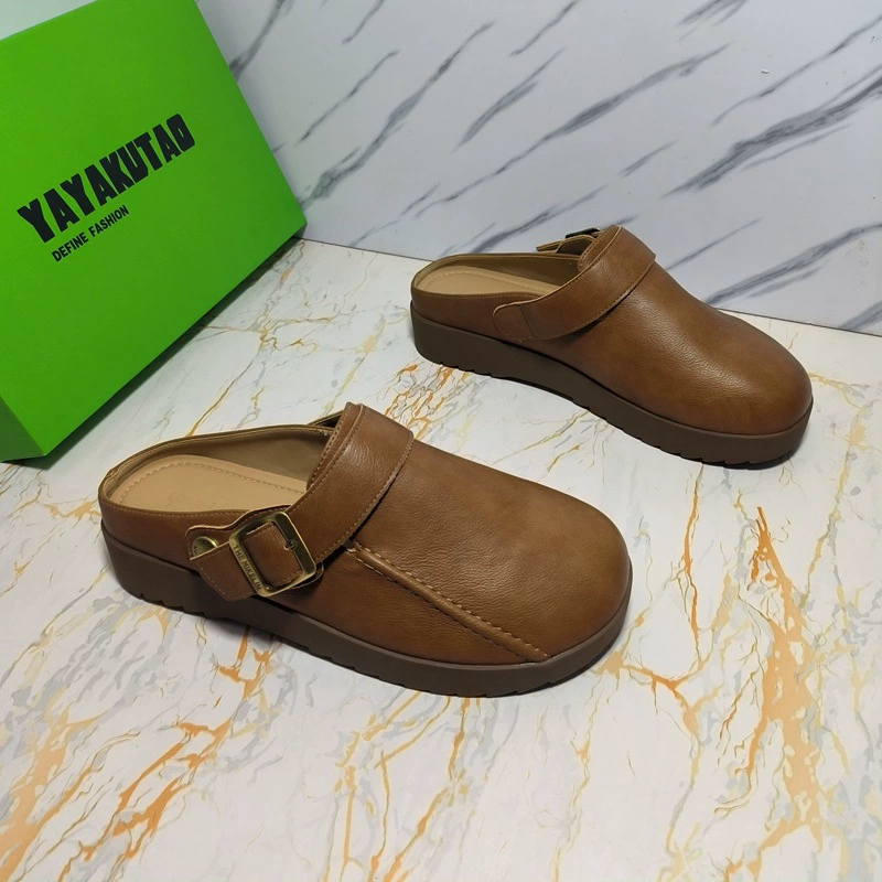 Женские полутапочки Baotou, новинка 2025 года, удобные туфли Birkenstock на мягкой подошве в стиле ретро, ​​которые не утомляют ноги и можно носить на улице как ленивые туфли.