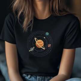 2025跨境欧码太阳系图片带行星和星星棉柔软纯棉T桖