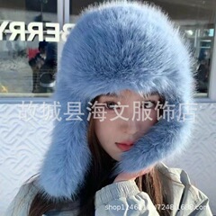 全毛毛雷锋帽女加厚保暖防风帽仿皮草狐狸毛风雪帽护耳帽子冬季