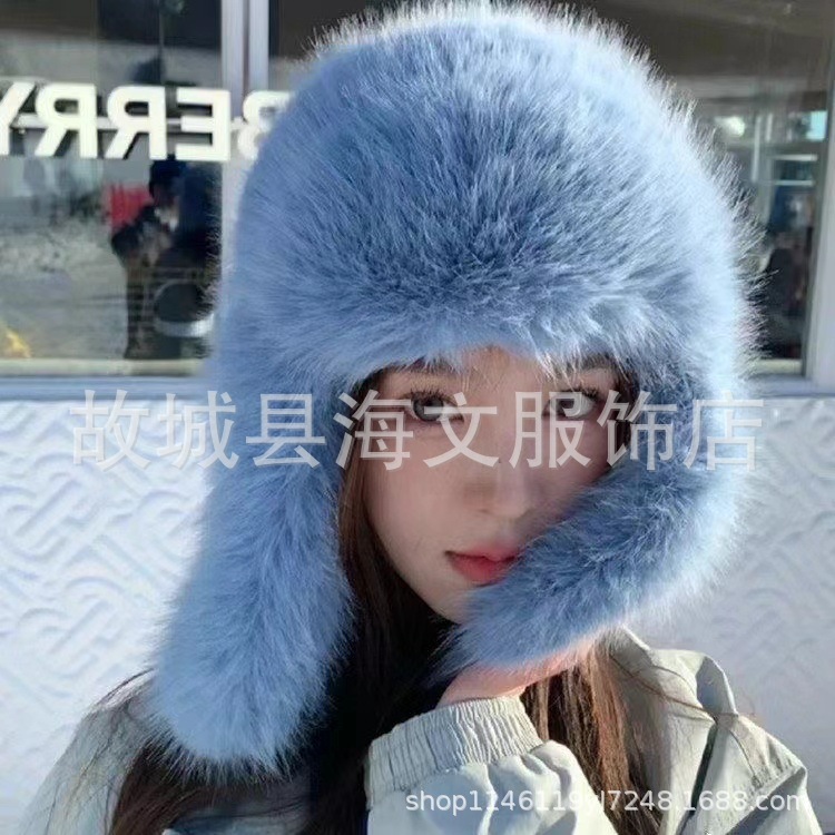全毛毛雷锋帽女加厚保暖防风帽仿皮草狐狸毛风雪帽护耳帽子冬季|undefined
