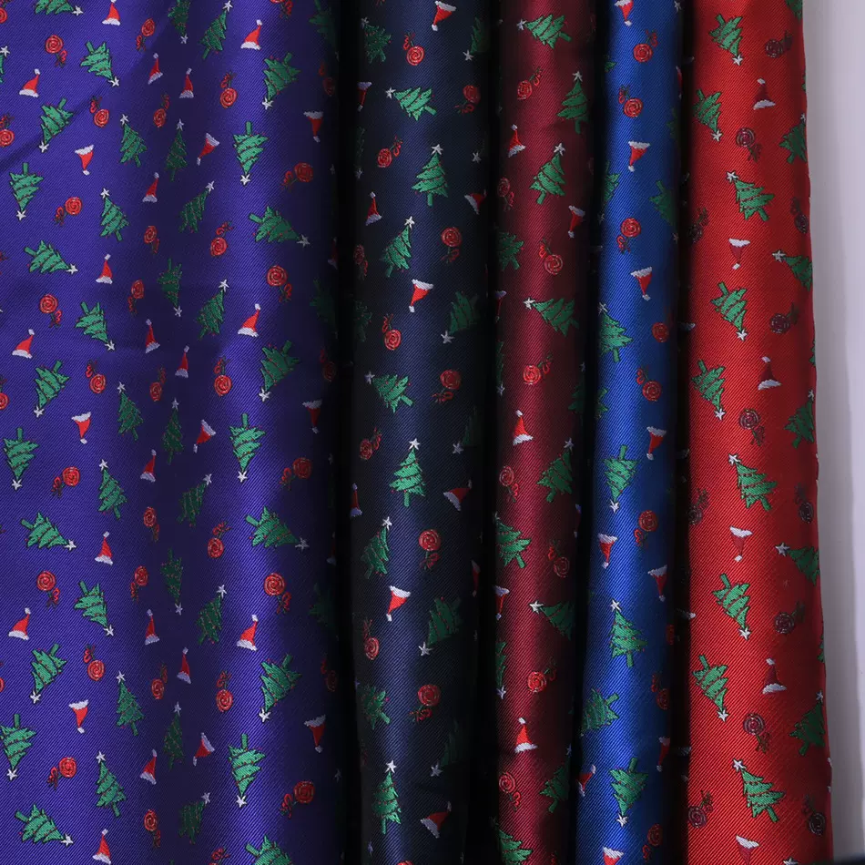 新品圣诞提花面料圣诞树圣诞帽星星拐杖糖高光泽服饰装饰家居用品